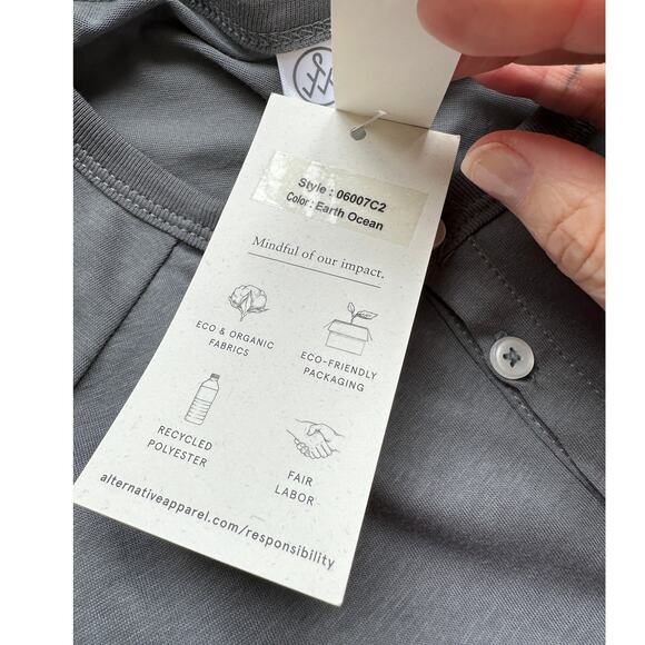 Alternative Earth Ocean Gray Raglan Sleeve Round Neck Henley Tee XL - Picture 9 of 14